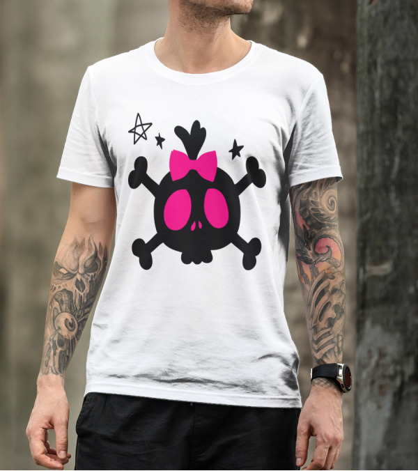 Cute Skull CC2 Pink Bow Stars T-Shirt
