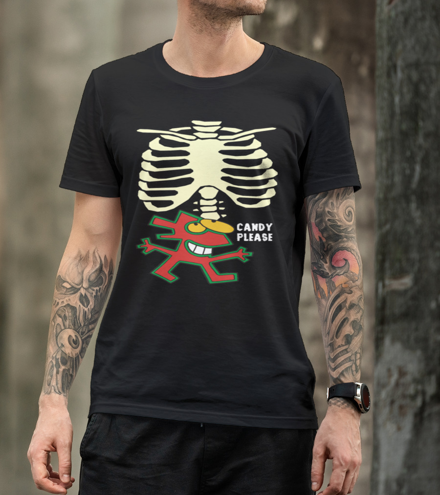 Candy Please Halloween Skeleton Ribcage With Cartoon Character T-Shirt