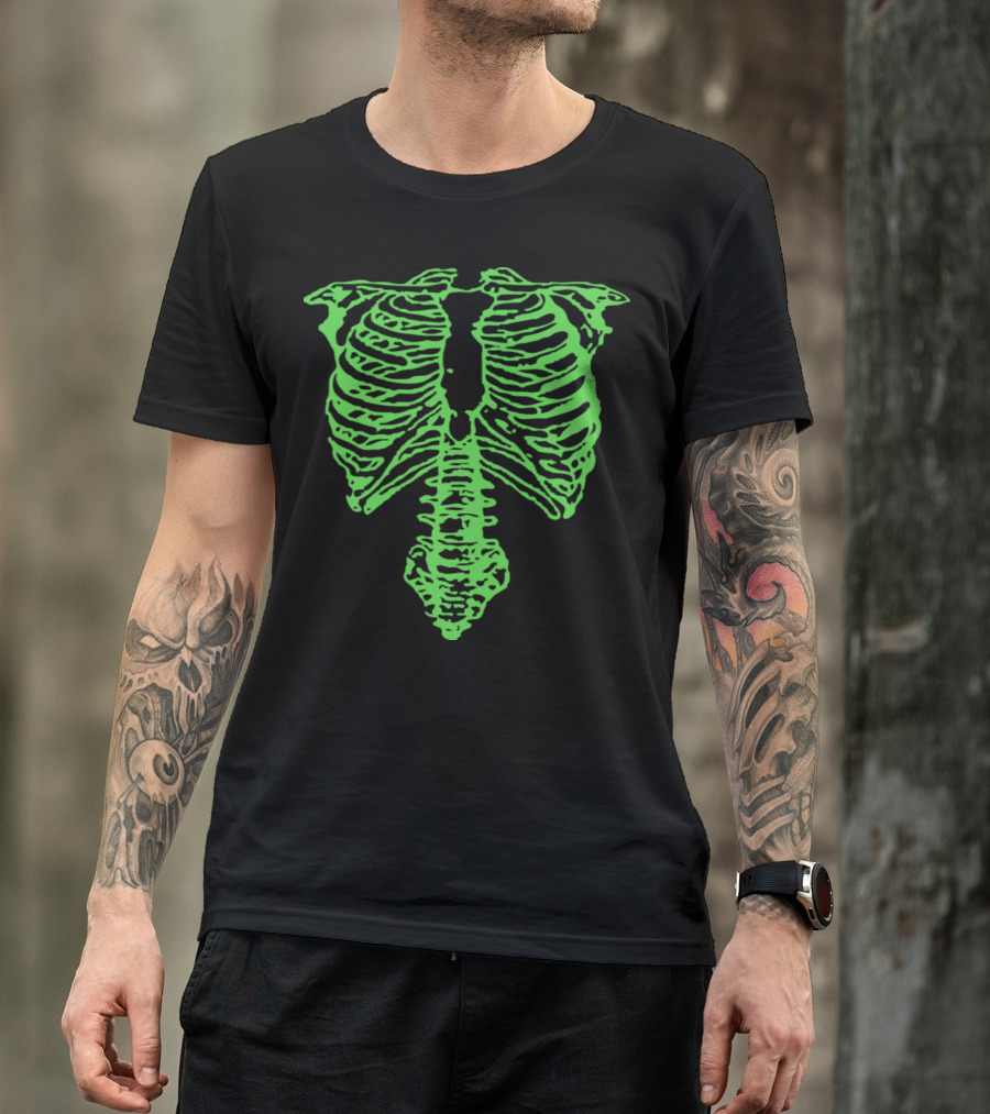 Nigel Tufnel Ribcage Skeleton Vibrant Neon Green T-Shirt