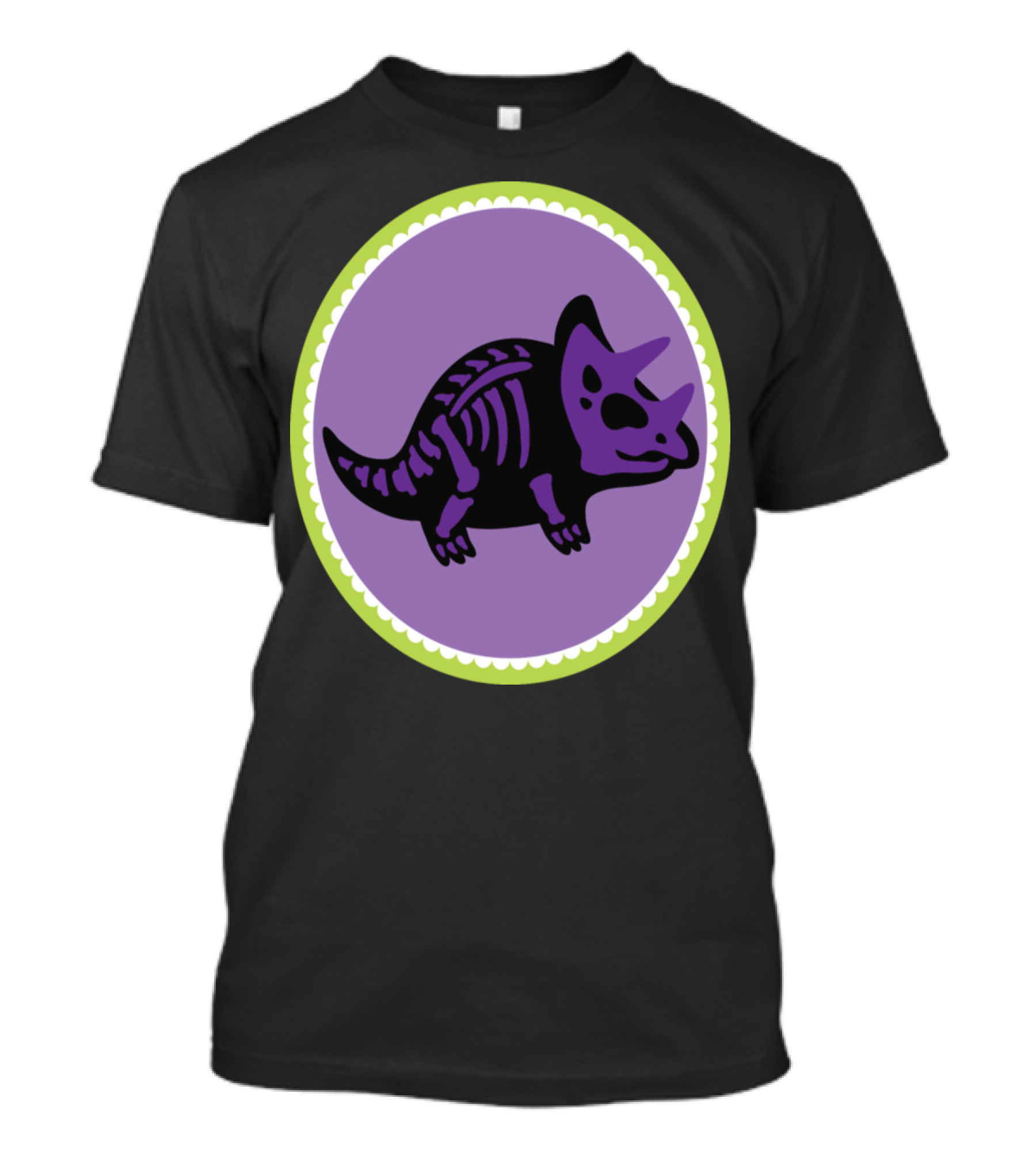 Triceratops Dinosaur Skeleton Purple Oval T-Shirt