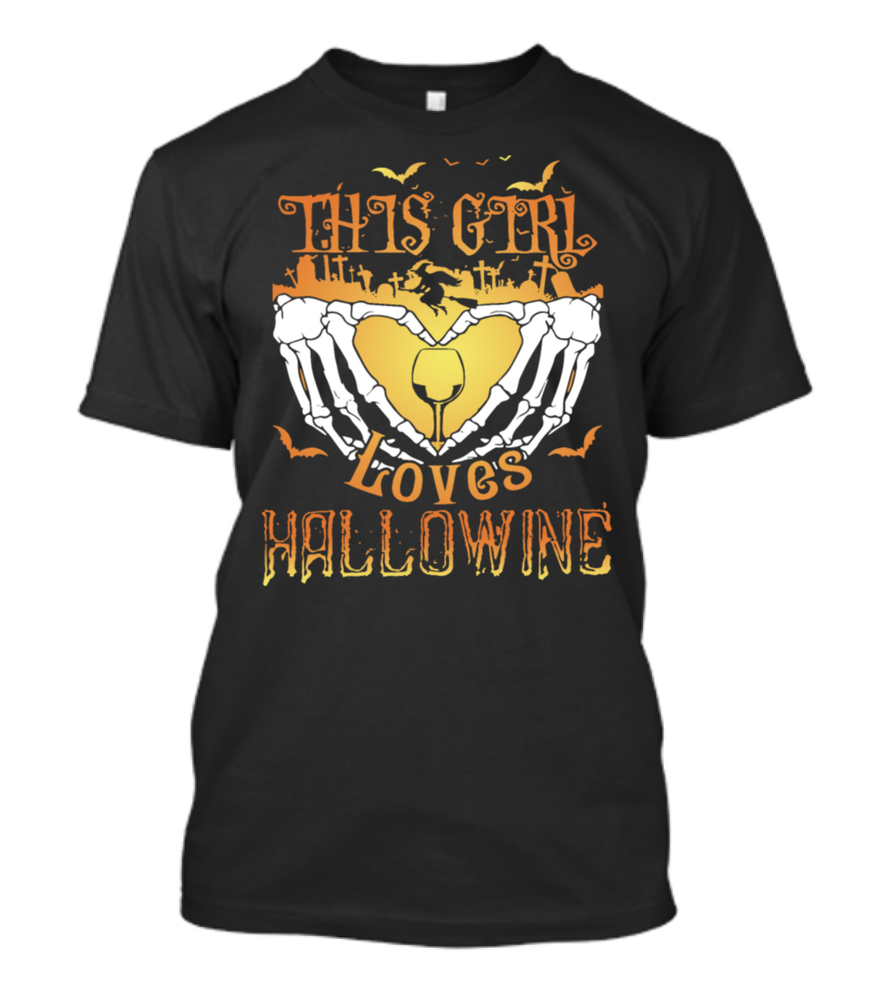 This Girl Loves Hallowine Skeleton Hands Halloween T-Shirt
