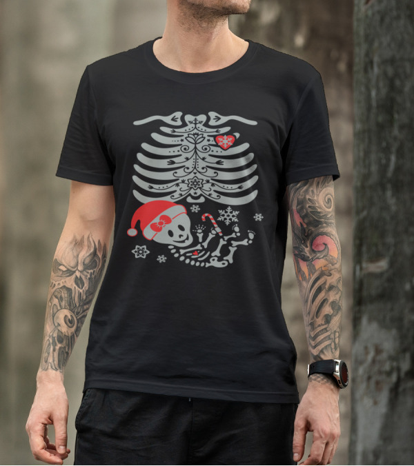 Santa Skelly Baby Girl Ribcage Candy Cane Snowflake T-Shirt
