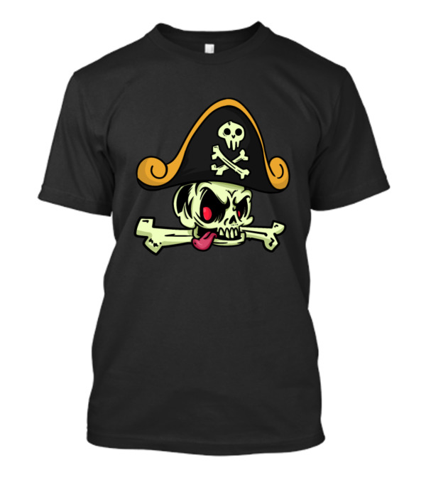 Skully Pirate Crossbones Hat With Skull And Crossbones Emblem T-Shirt