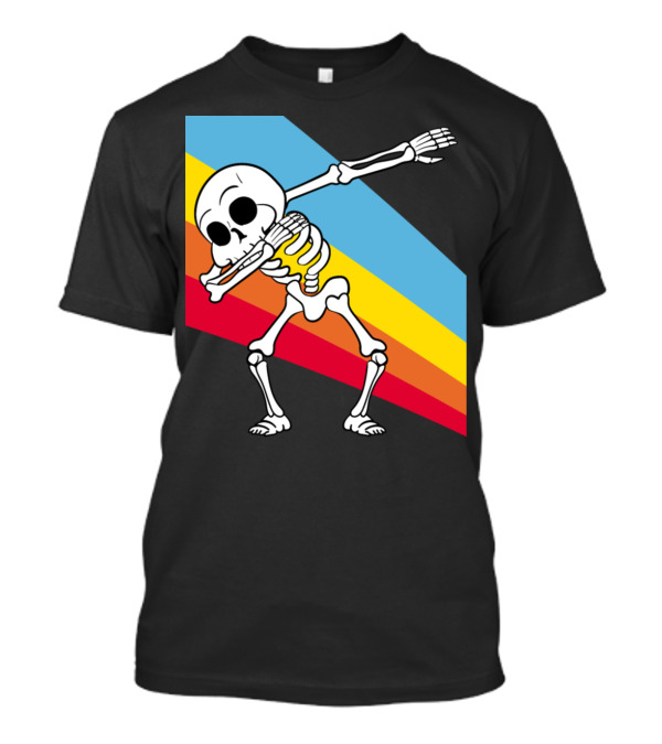 Retro Vintage Style Dabbing Dab Skeleton With Colorful Stripes T-Shirt
