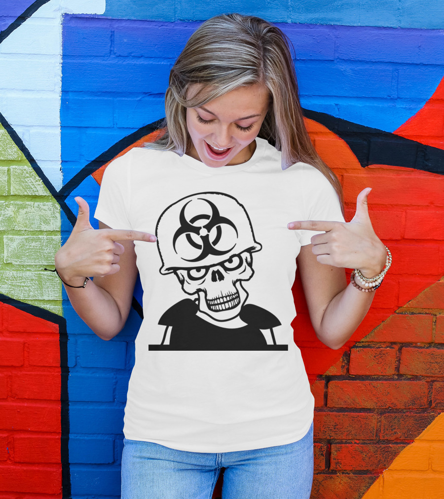 Biohazard Skull Army Helmet Horror War Machine Gun Dangerous Armor T-Shirt