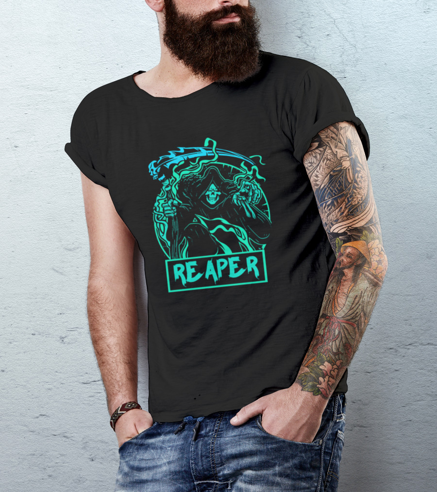 Reaper Skeleton With Scythe In Neon Green T-Shirt
