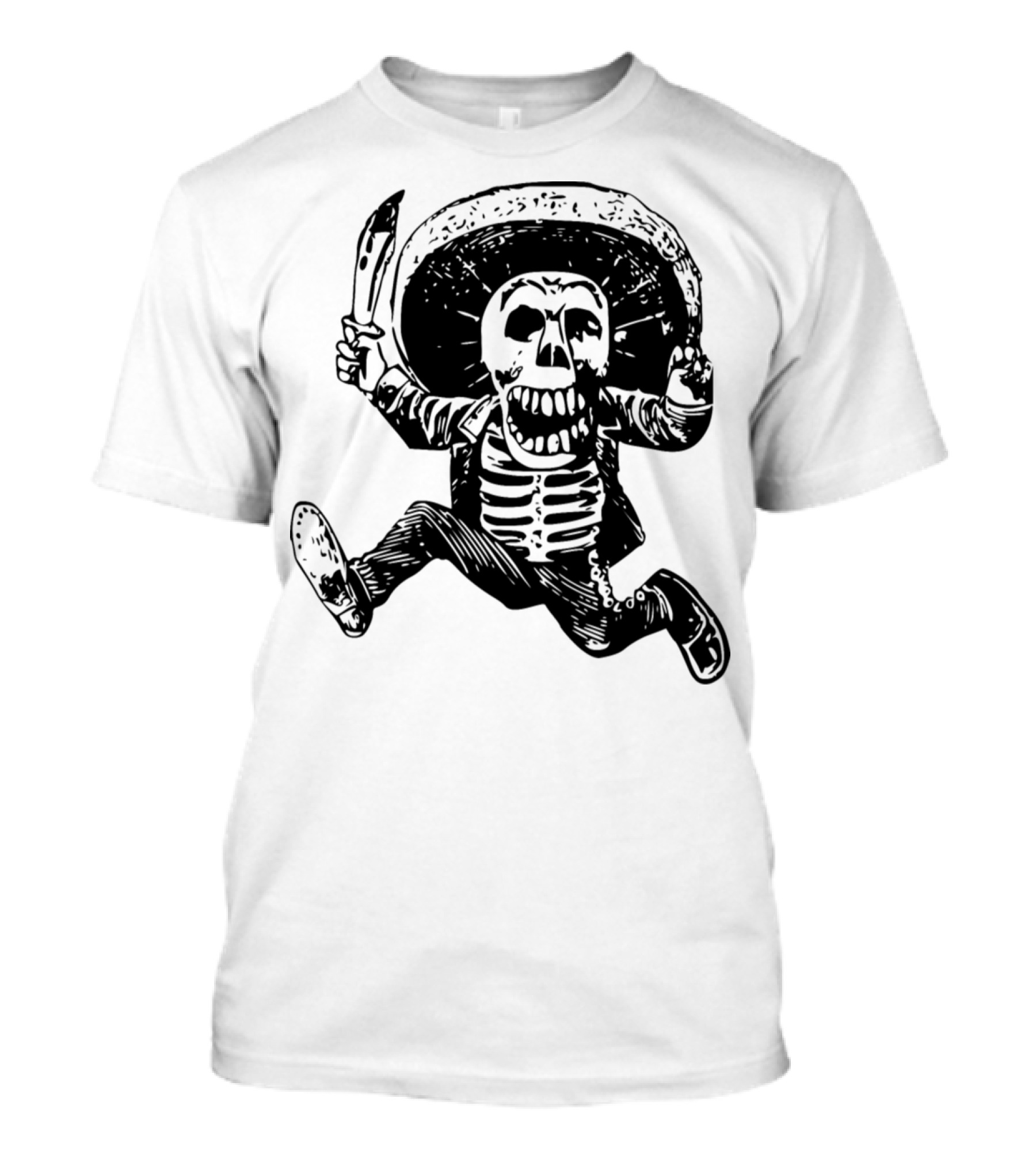 Calavera De José Guadalupe Posada Mexican Skeleton With Sombrero And Knife T-Shirt