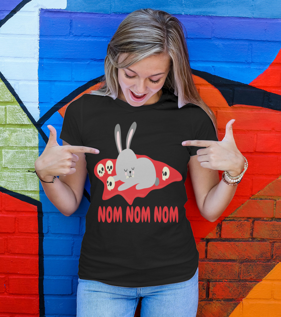 Horror Bunny Nom Nom Nom Skulls Red Blood T-Shirt