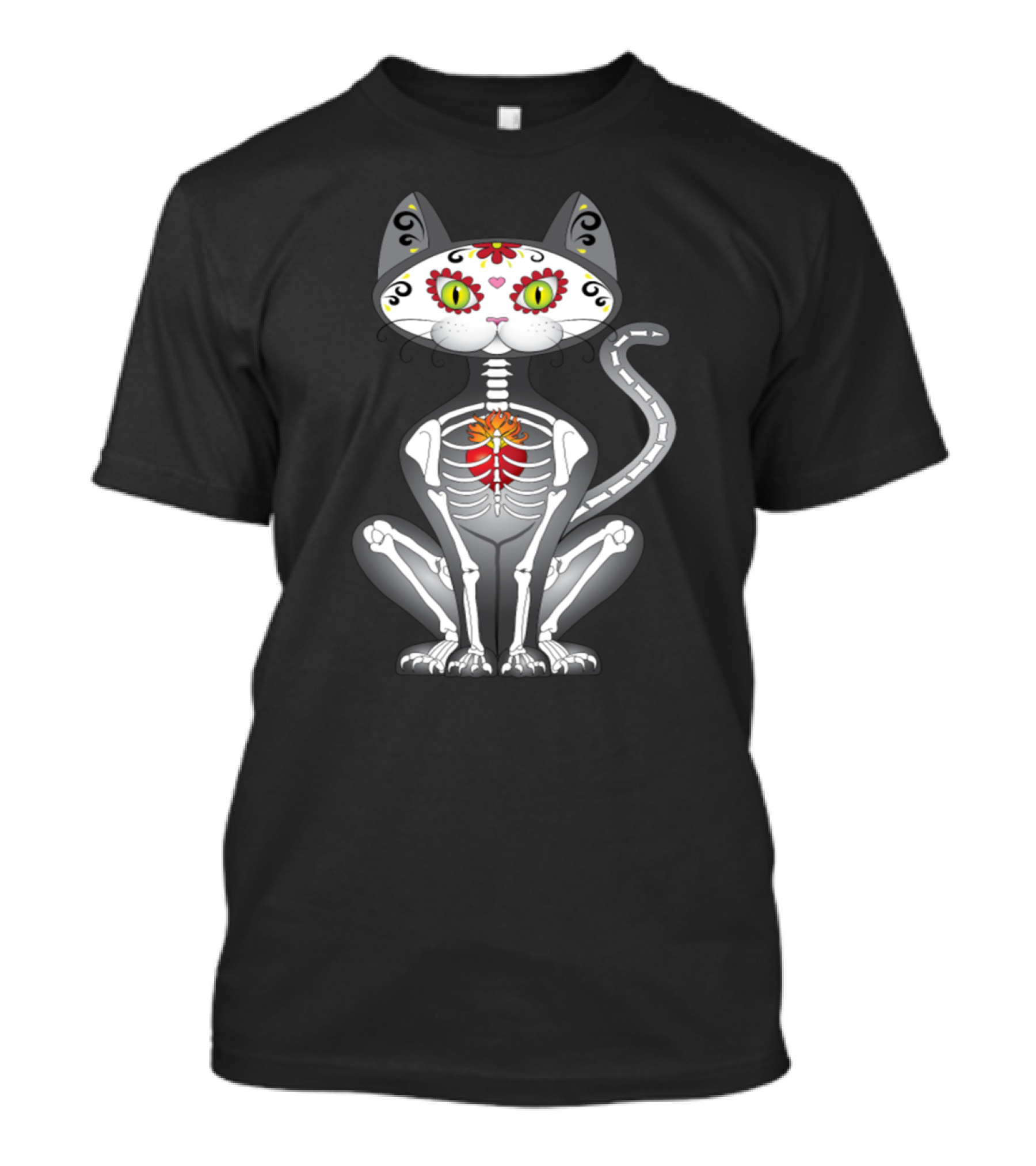 Sugar Skull Cat Skeleton Floral T-Shirt