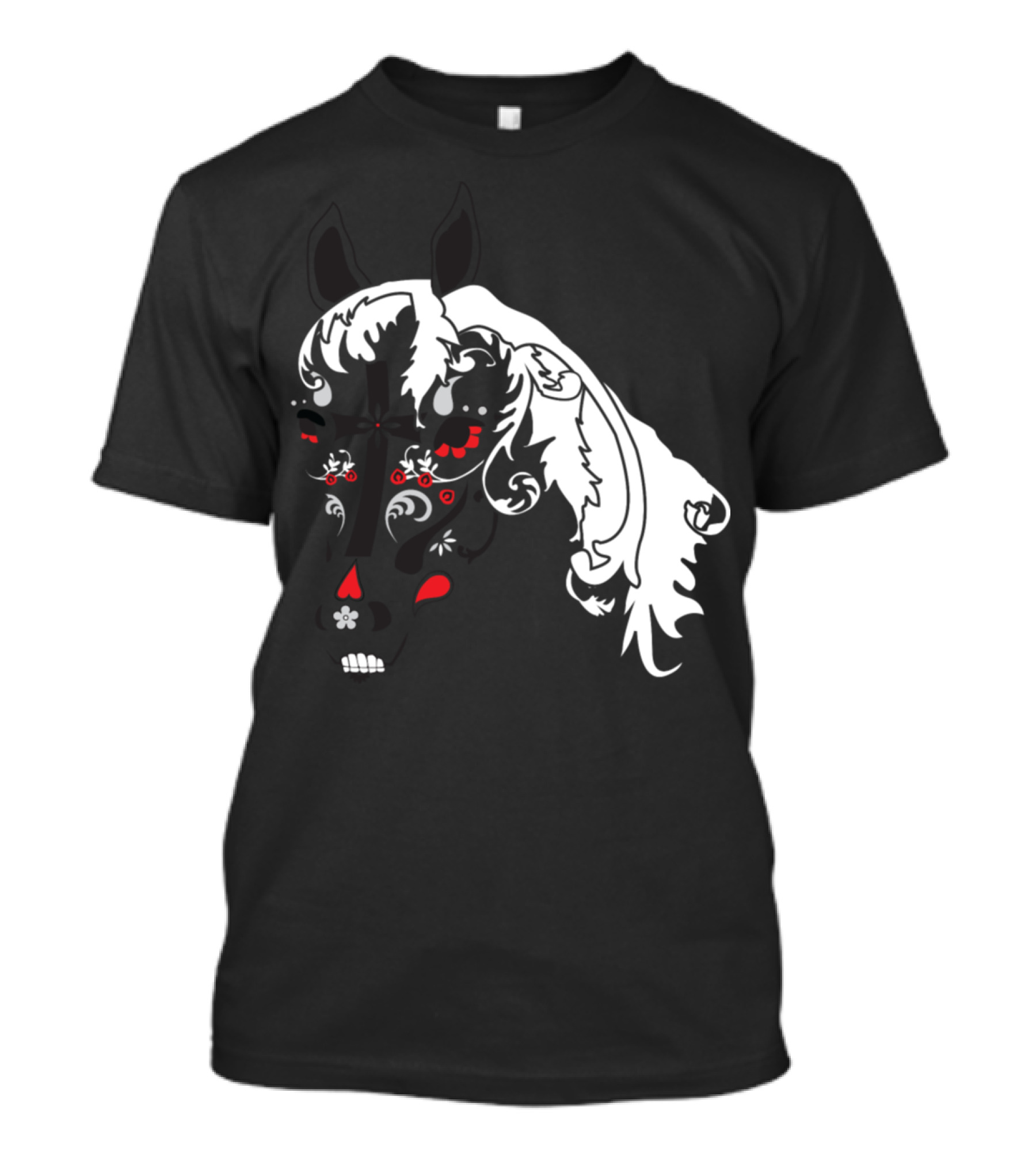 Sugar Skull Horse Floral Tattoo T-Shirt