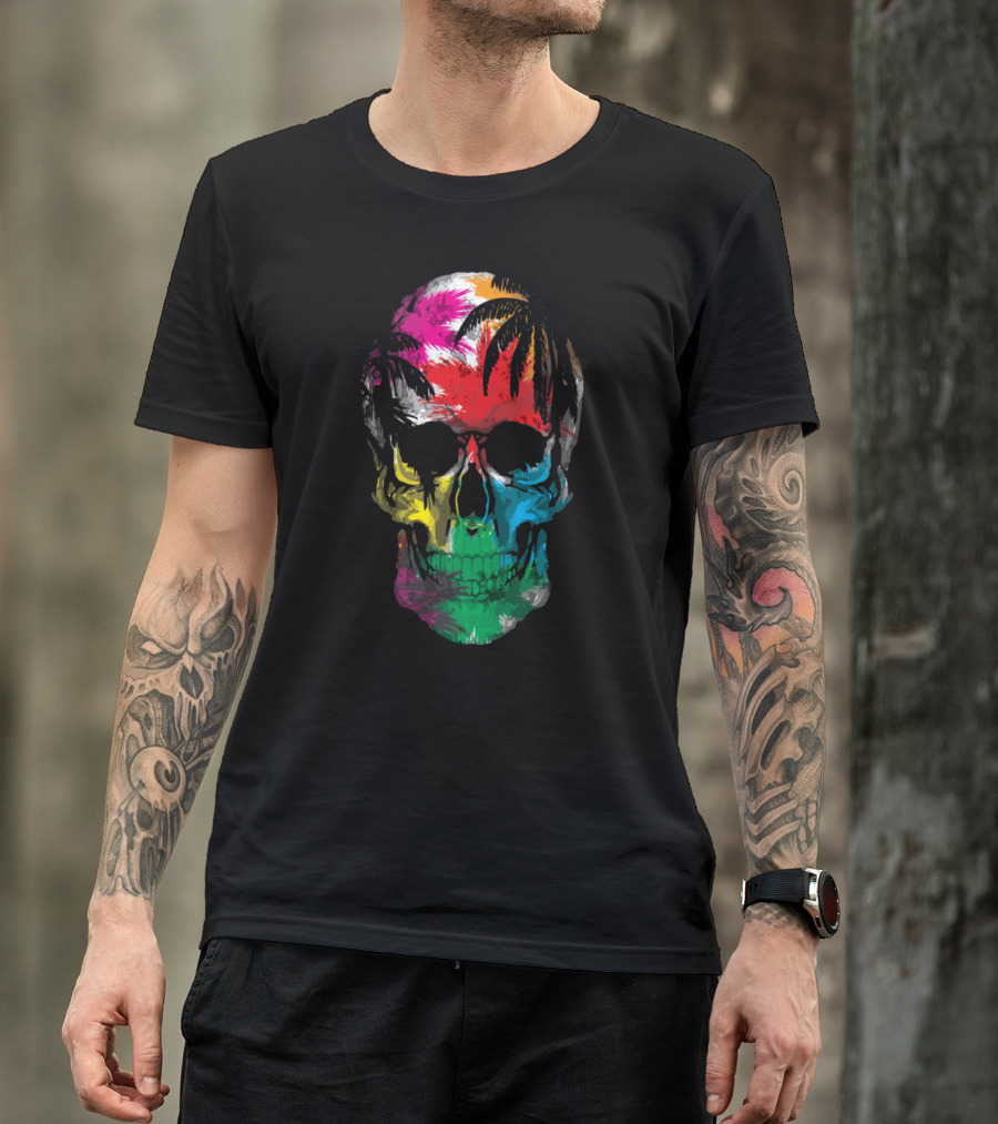 Hawaii Skull Palm Trees Rainbow Skull T-Shirt