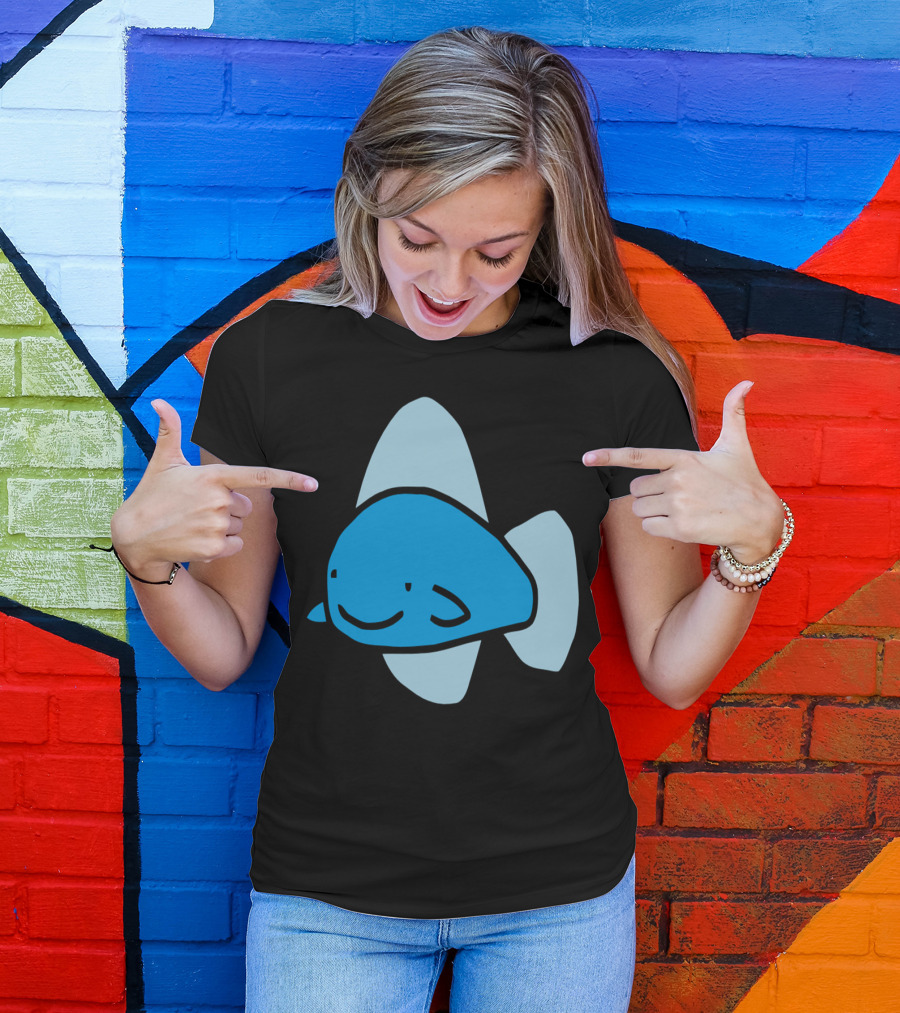 Blue Shark Smiling Cartoon Character T-Shirt