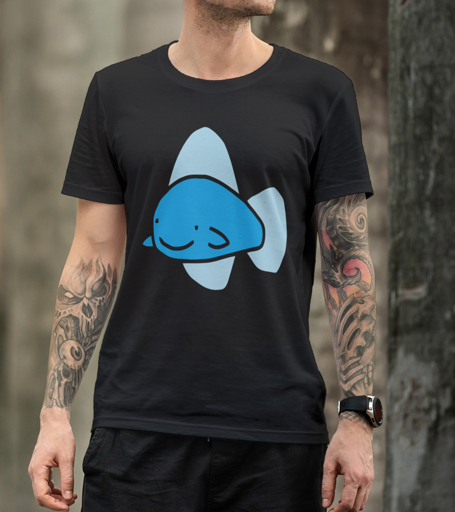 Blue Shark Smiling Cartoon Character T-Shirt
