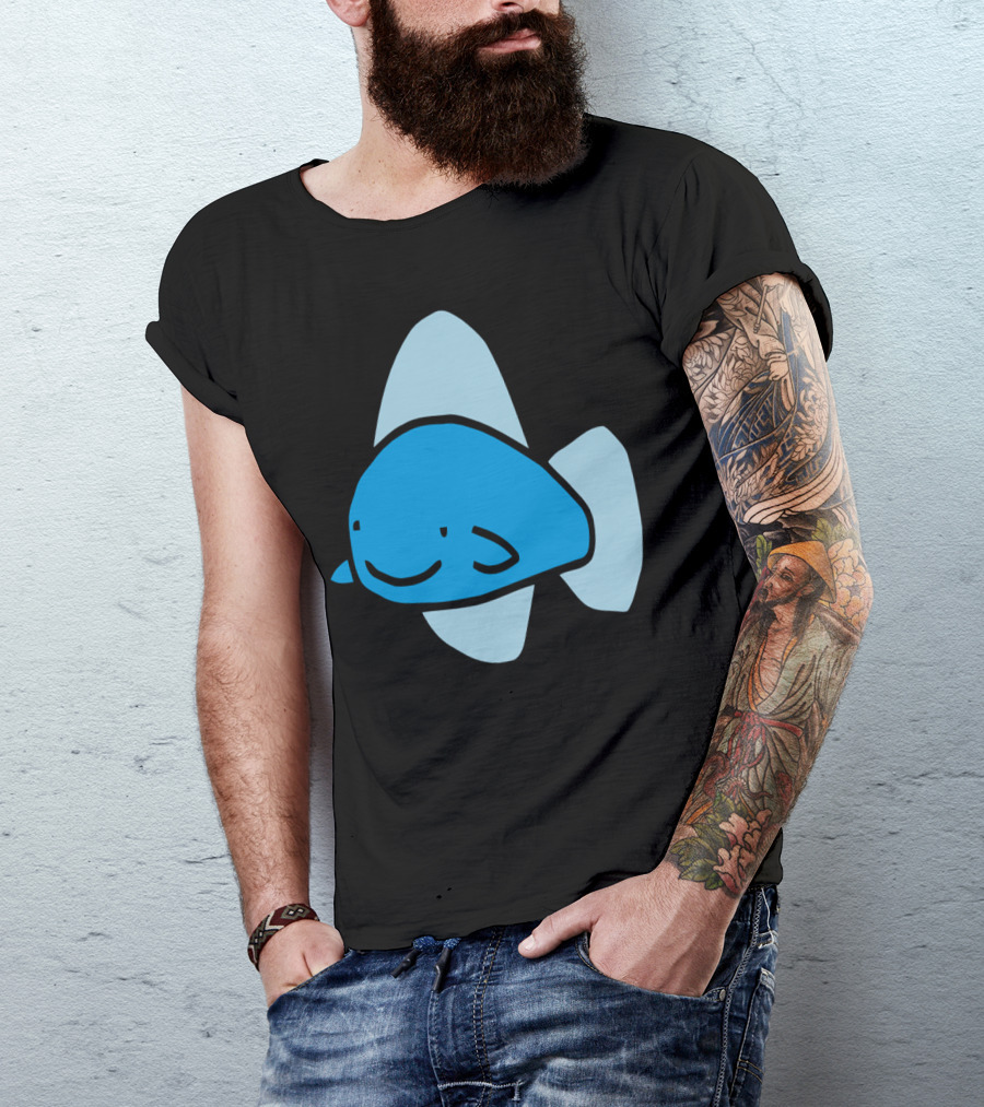 Blue Shark Smiling Cartoon Character T-Shirt