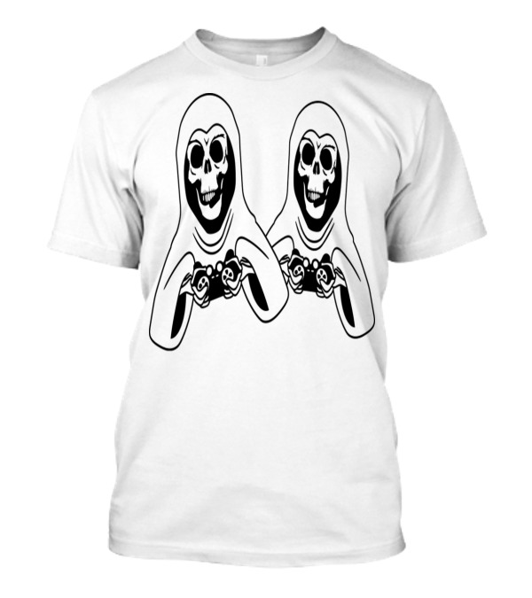 2 Friends Team Couple Grim Reaper Skulls Gaming Controller T-Shirt