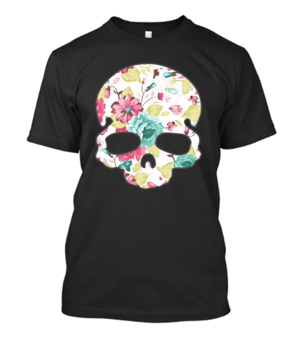 Floral Skullflowers Pattern In Vibrant Colors T-Shirt