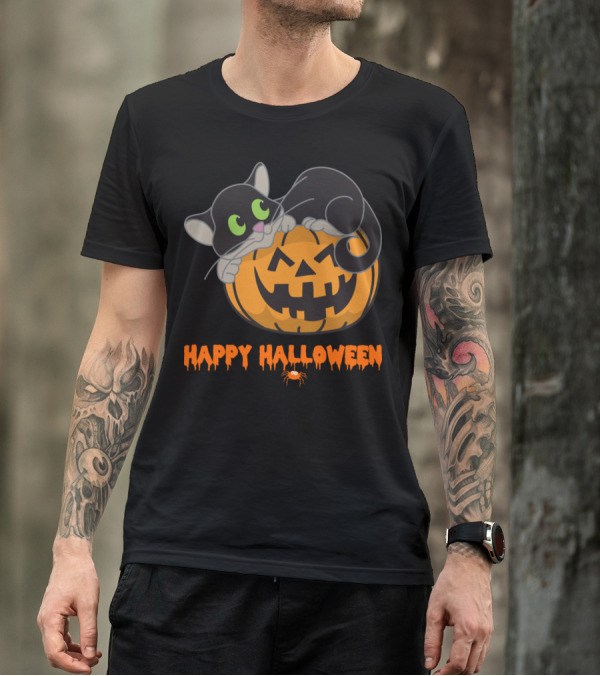 Happy Halloween Cat Pumpkin Horror Monster Scary T-Shirt
