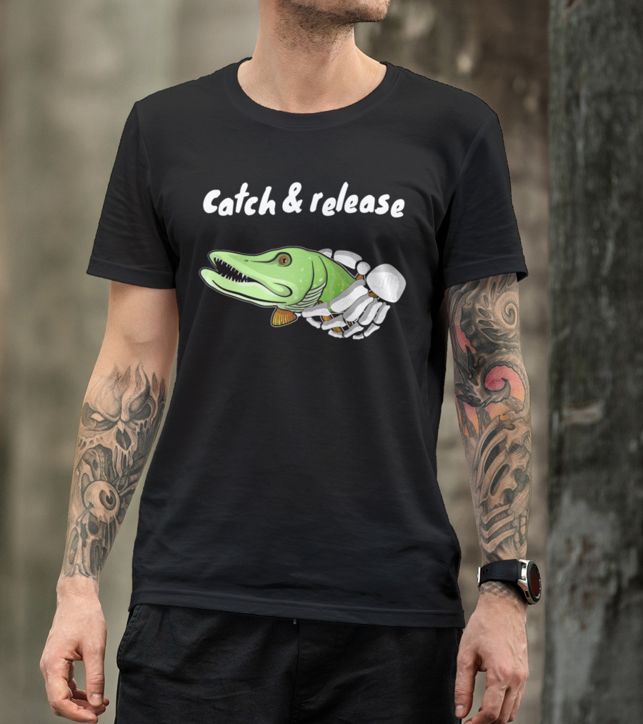 Catch And Release Musky Fishing Funny Angler Skeleton Fish T-Shirt