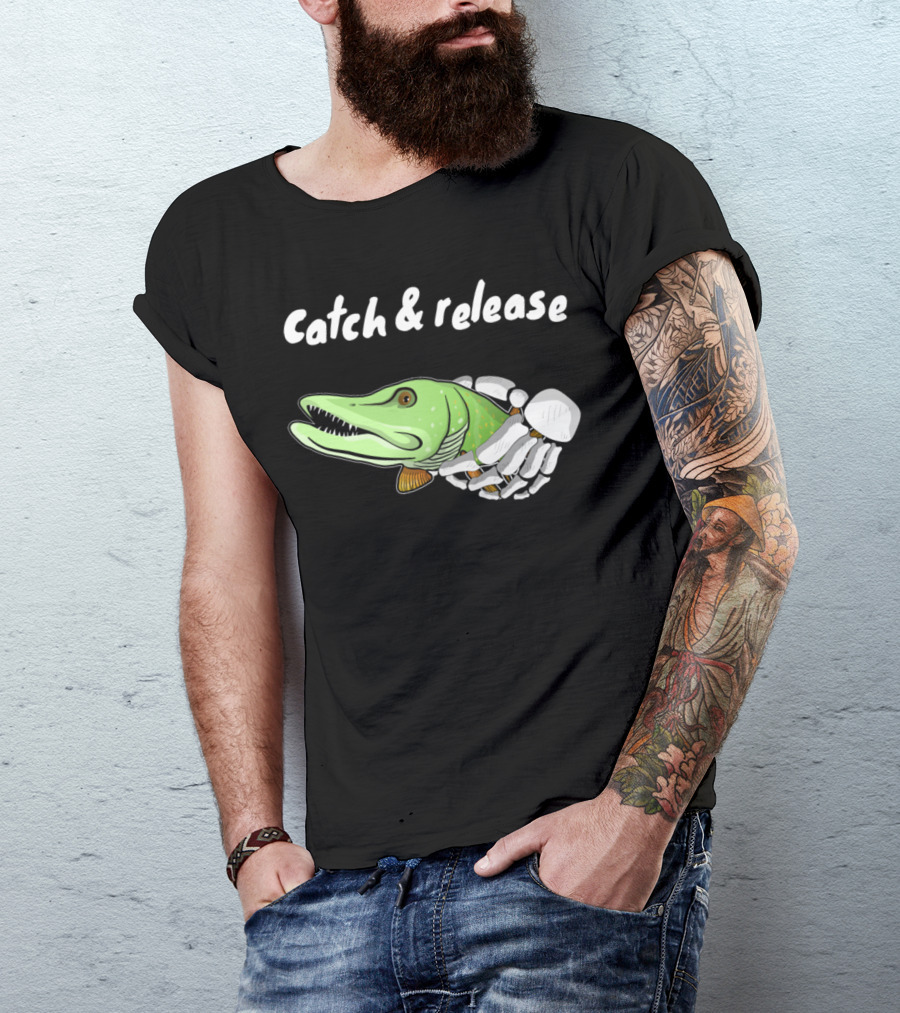 Catch And Release Musky Fishing Funny Angler Skeleton Fish T-Shirt