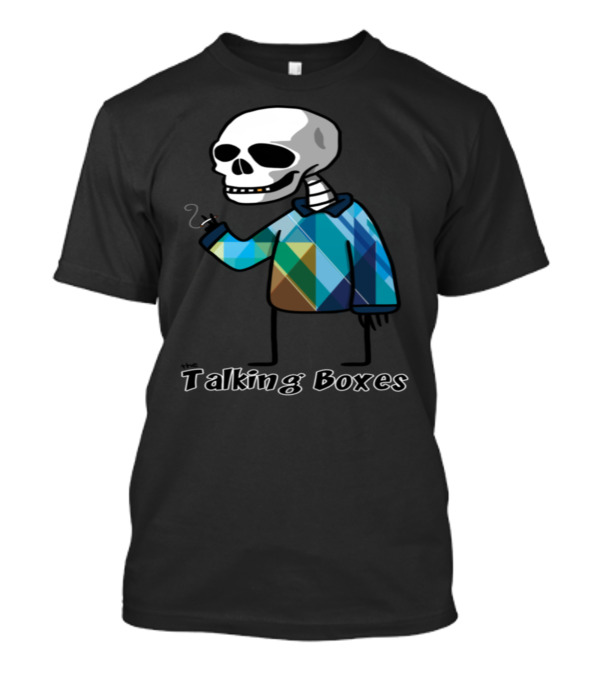 Talking Boxes Skeleton In Argyle Sweater Smoking T-Shirt