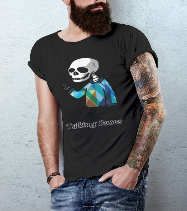 Talking Boxes Skeleton In Argyle Sweater Smoking T-Shirt