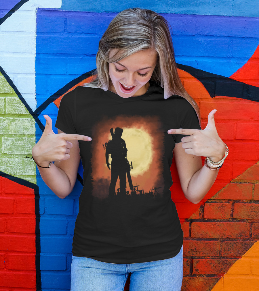 EvilEvents Chainsaw Silhouette Against Full Moon T-Shirt
