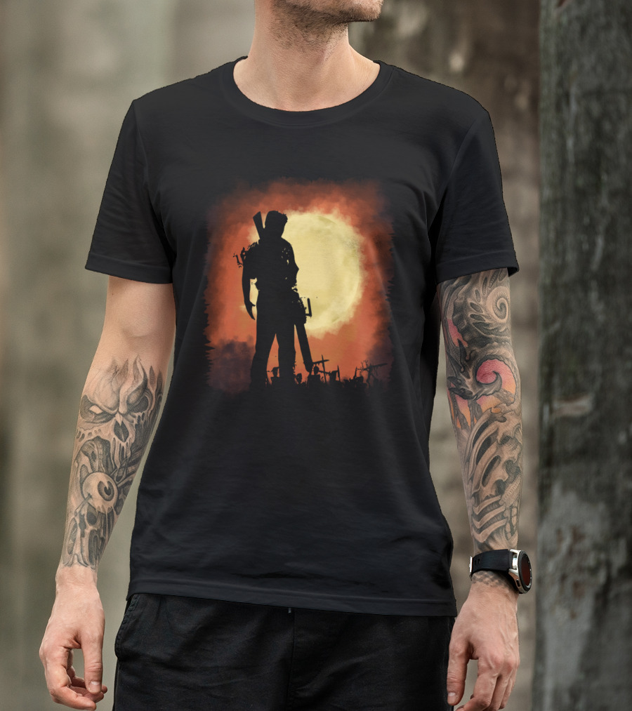 EvilEvents Chainsaw Silhouette Against Full Moon T-Shirt