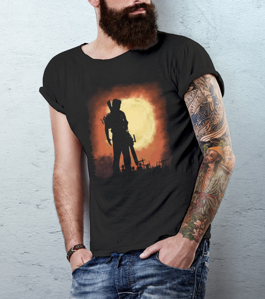 EvilEvents Chainsaw Silhouette Against Full Moon T-Shirt