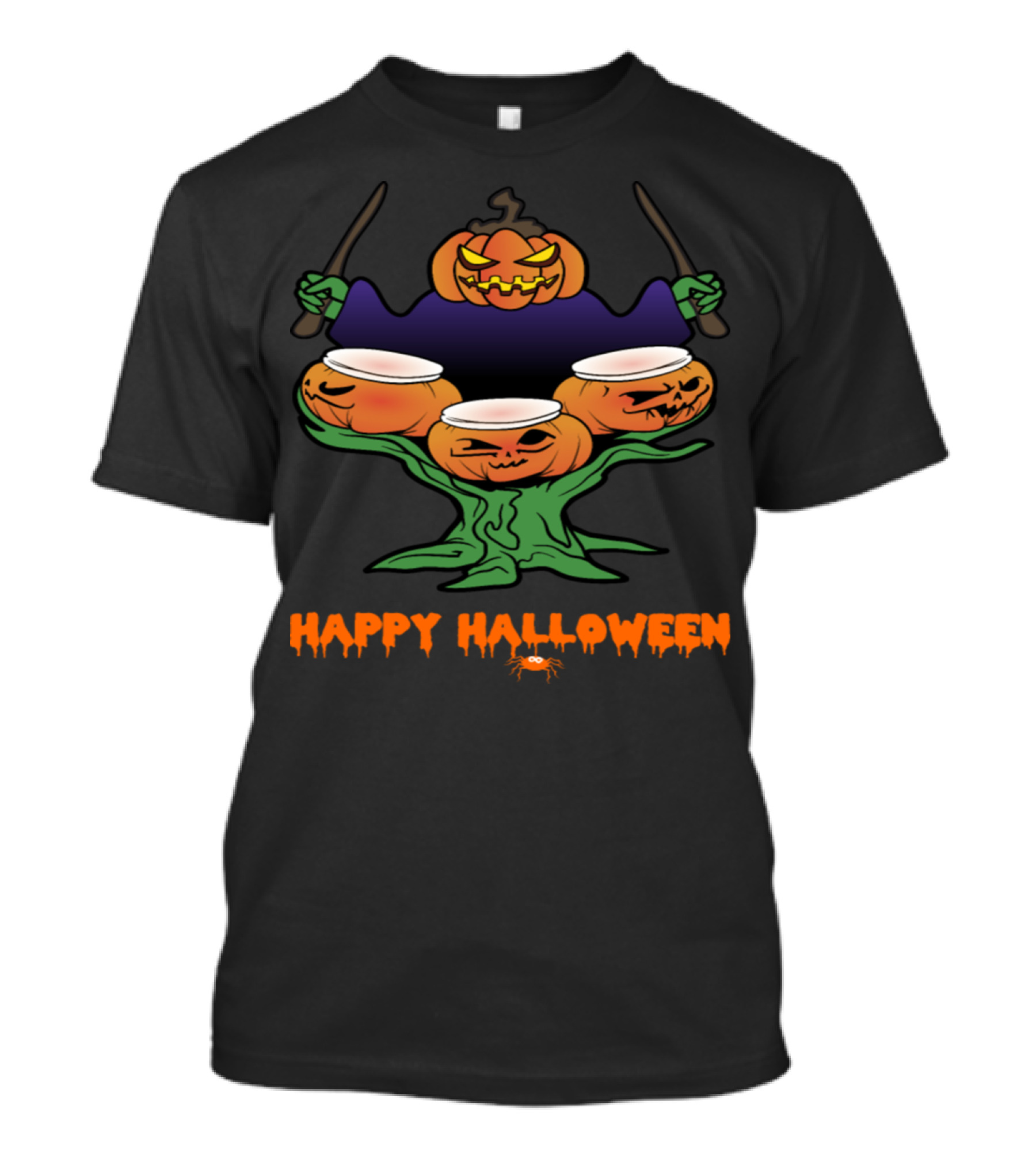 Happy Halloween Zombie Horror Monster Pumpkin Drumsticks T-Shirt