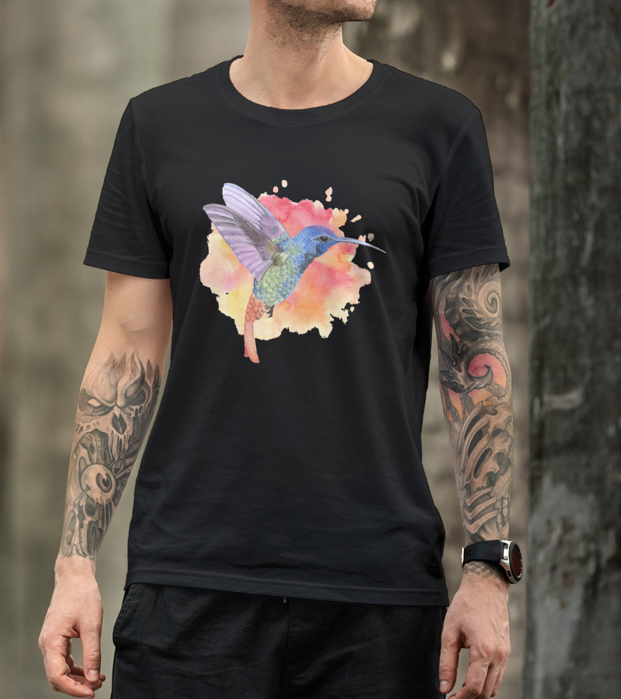 Colorful Rainbow Hummingbird Spring Bird Summer Watercolor T-Shirt