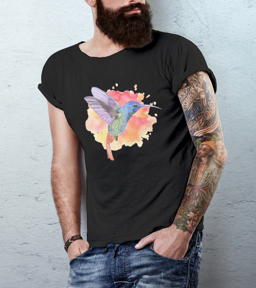 Colorful Rainbow Hummingbird Spring Bird Summer Watercolor T-Shirt