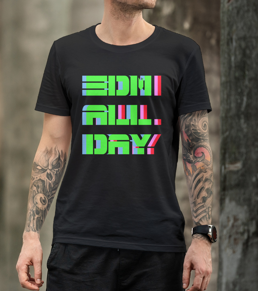 EDM All Day Neon Anaglyph Style Rave T-Shirt