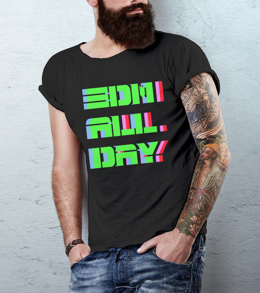 EDM All Day Neon Anaglyph Style Rave T-Shirt