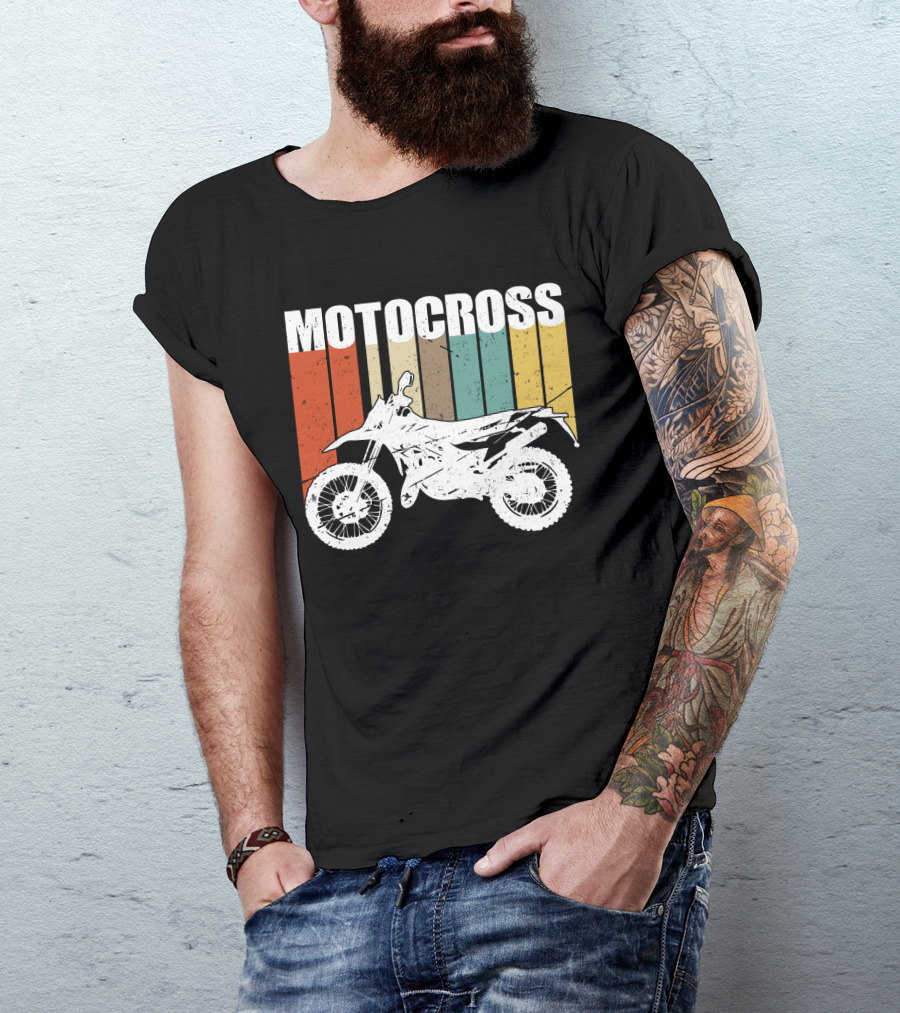 Motocross Vintage Dirt Bike Retro Stripes T-Shirt