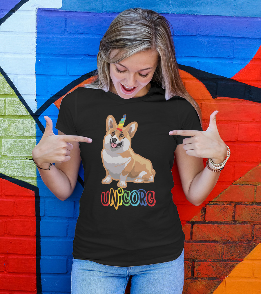 Corgi Dog Cute Unicorg Unicorn Rainbow Horn T-Shirt