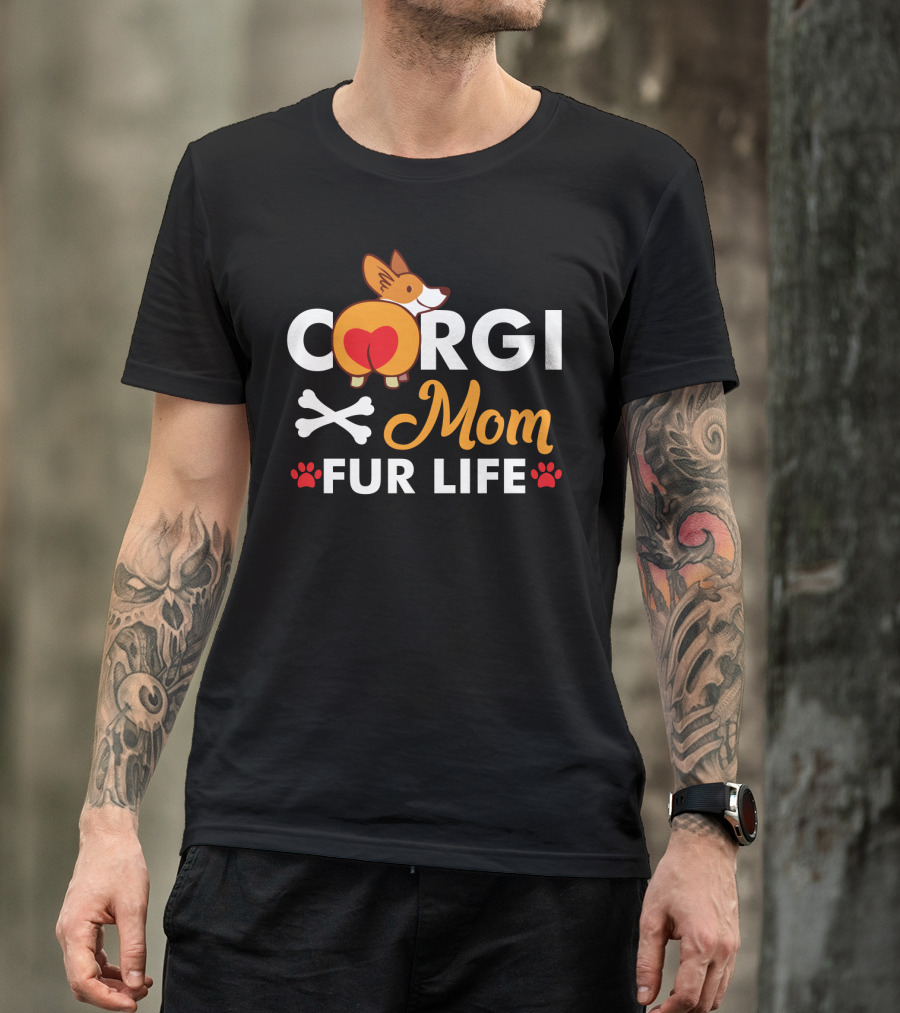 Corgi Mom Fur Life Bones And Paw Prints T-Shirt