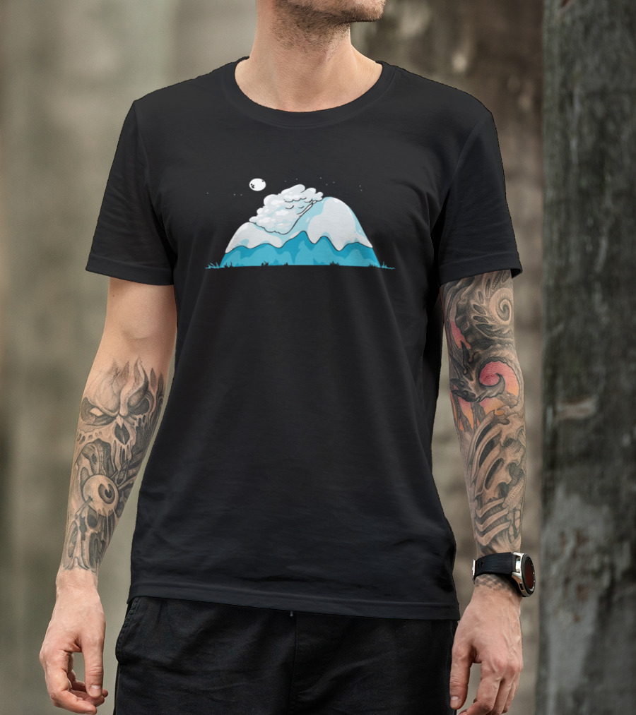 Cozy Mountain Snowy Peak Under Starry Night Sky With Moonlight T-Shirt