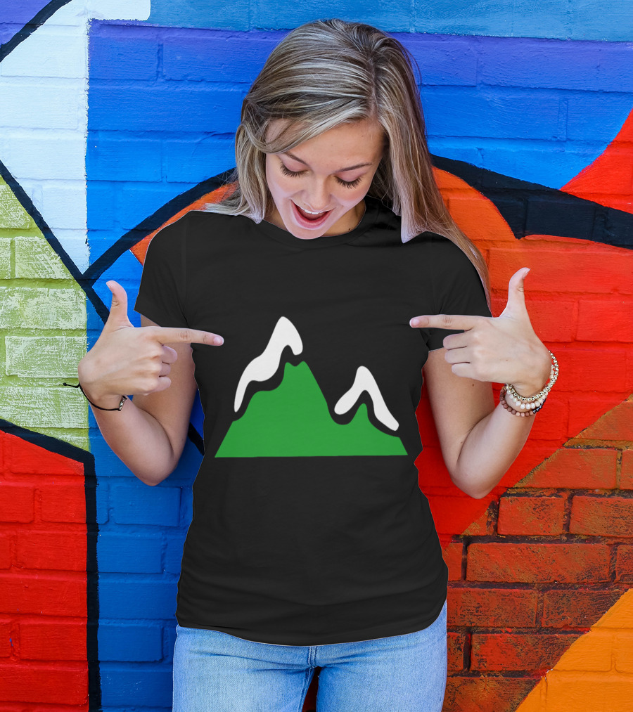 Green Mountain With Snow Caps In Winter Scene T-Shirt