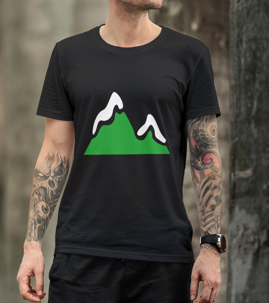 Green Mountain With Snow Caps In Winter Scene T-Shirt