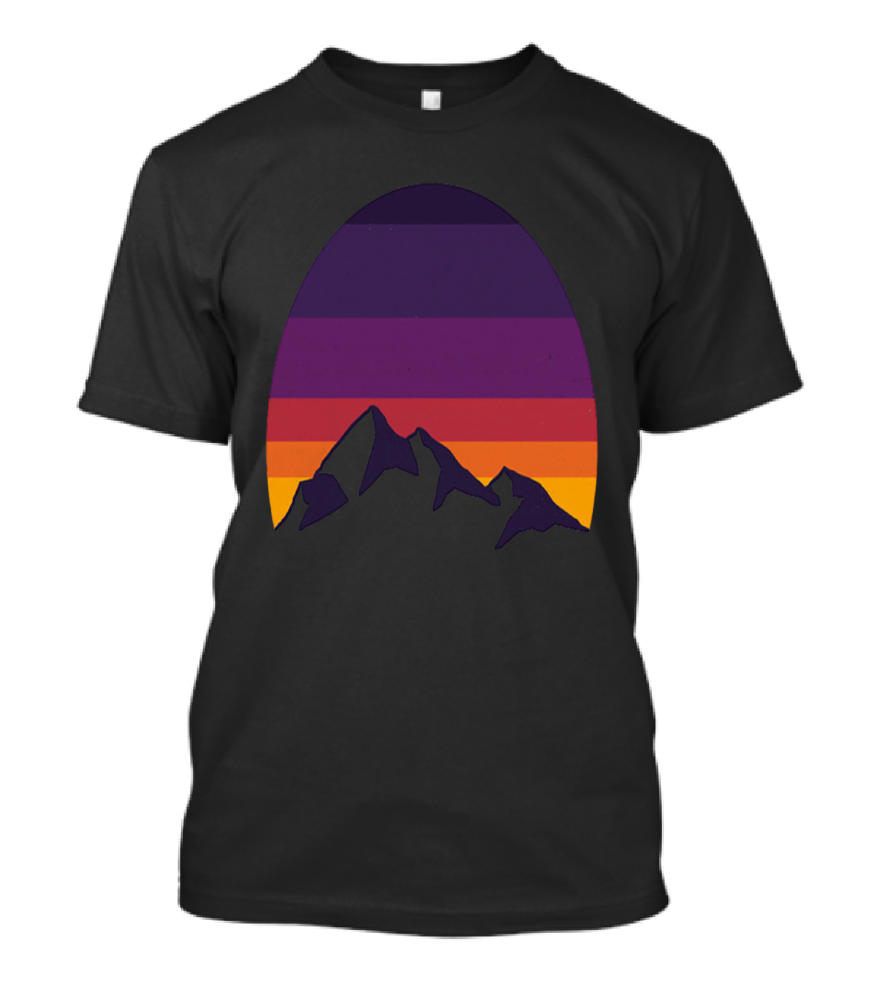 Retro Mountain Sunset Silhouette With Gradient Stripes In Purple, Red, And Orange T-Shirt
