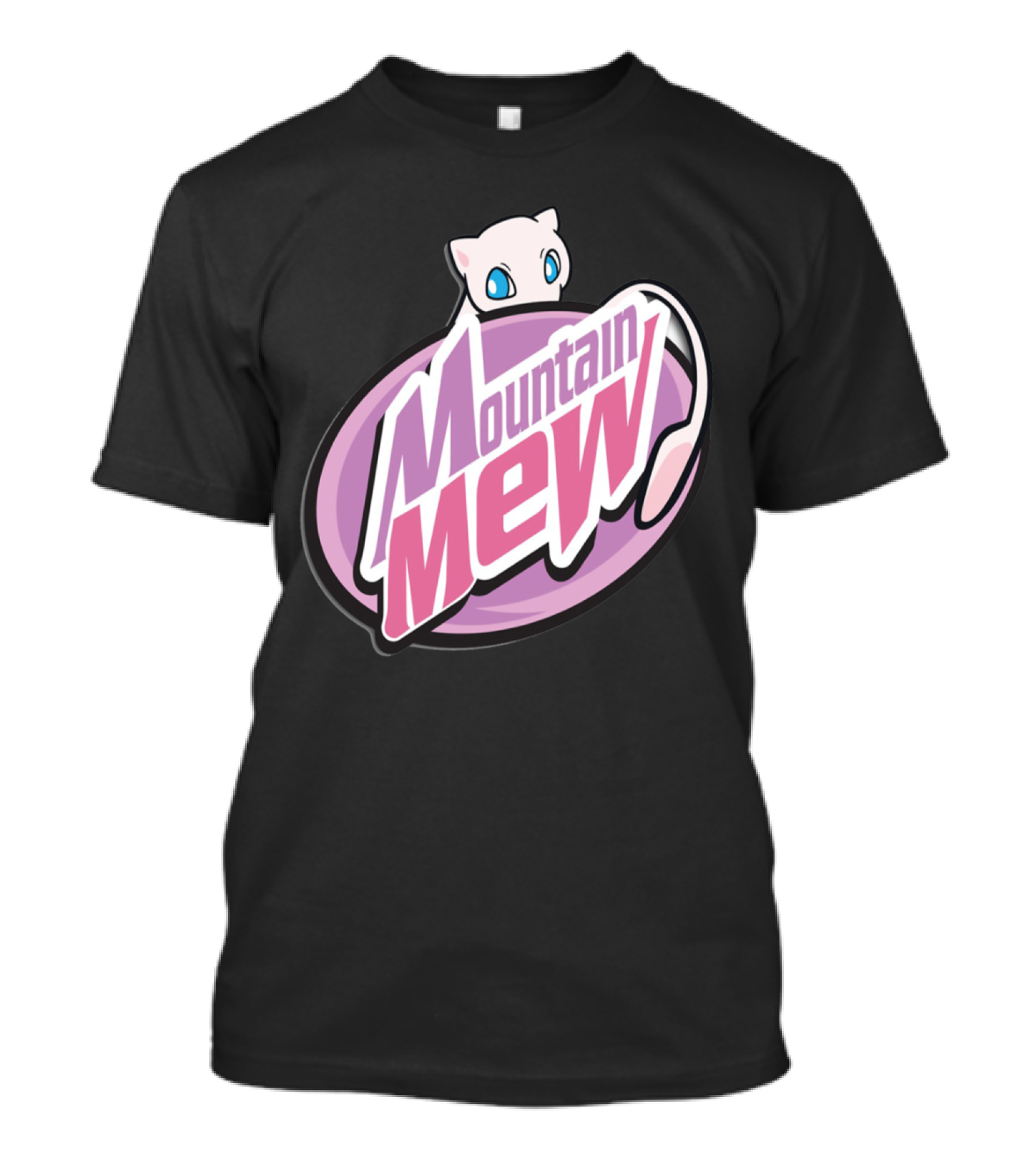 Mountain Mew Logo With Adorable White Cat And Purple Background T-Shirt