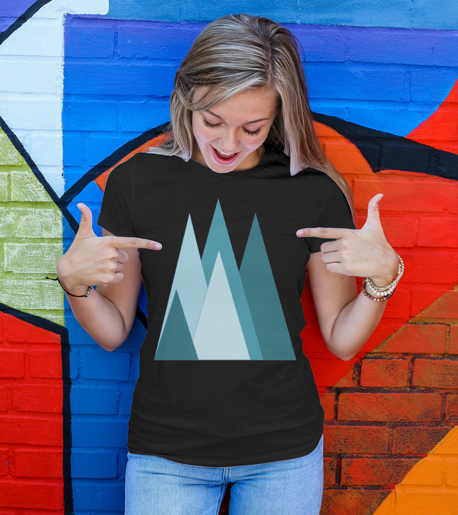 Geometric Mountain Triangles Blue Abstract Peaks T-Shirt