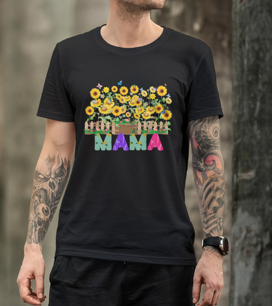 MAMA Sunflower Garden With Butterflies And Flowers T-Shirt