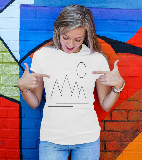 Geometric Mountains And Sun Line Art Minimalist T-Shirt