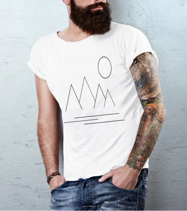 Geometric Mountains And Sun Line Art Minimalist T-Shirt