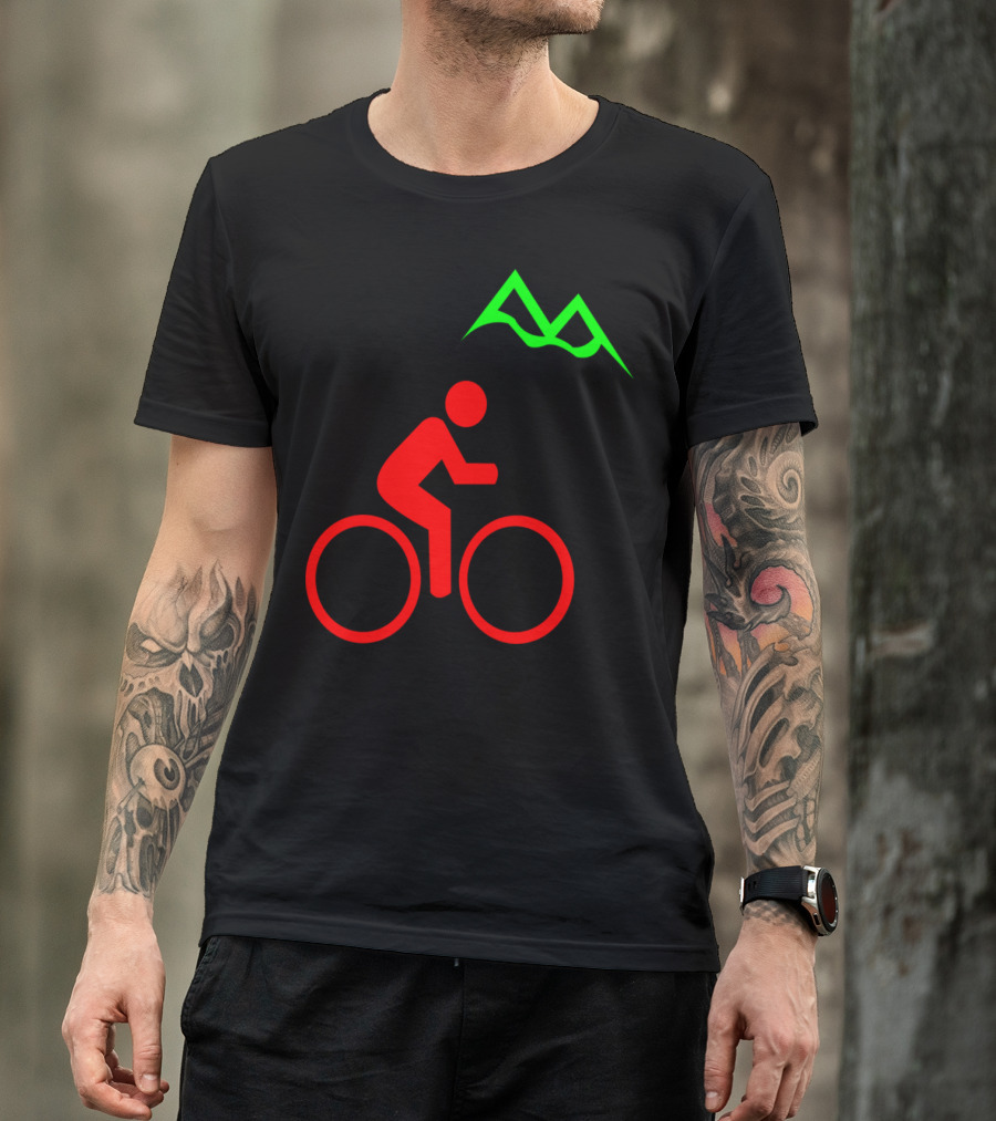 Cycling Red Figure With Green Mountain Peaks T-Shirt