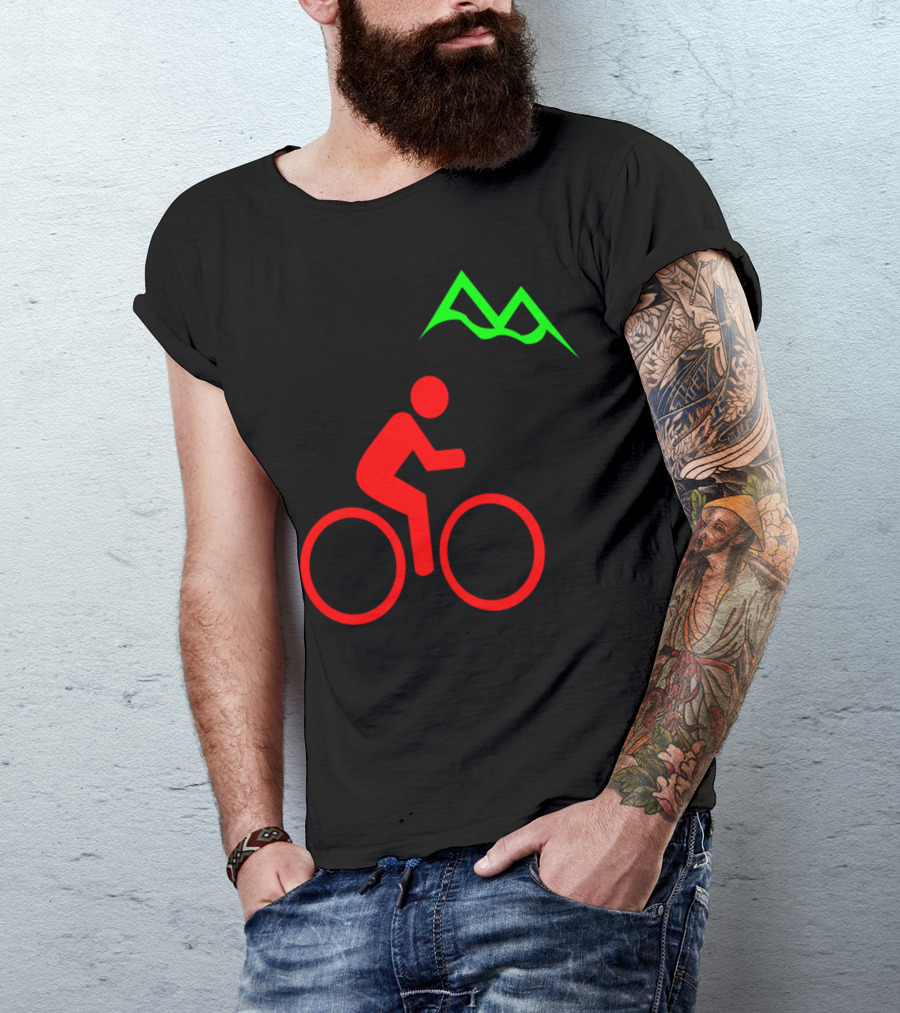 Cycling Red Figure With Green Mountain Peaks T-Shirt