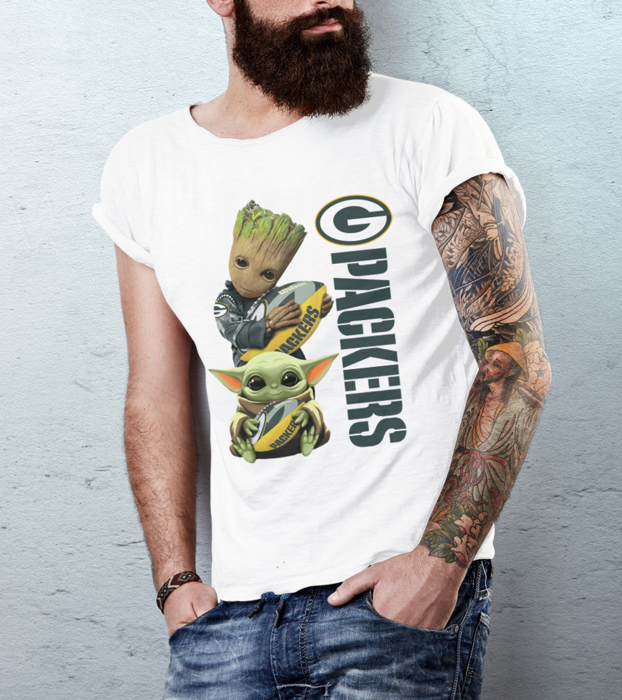 Baby Groot And Baby Yoda With Packers Football T-Shirt