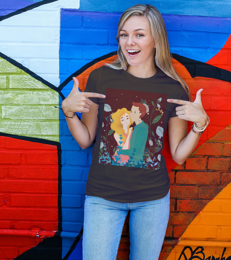 Lover Dating Romantic Embrace Amidst Floral Background T-Shirt