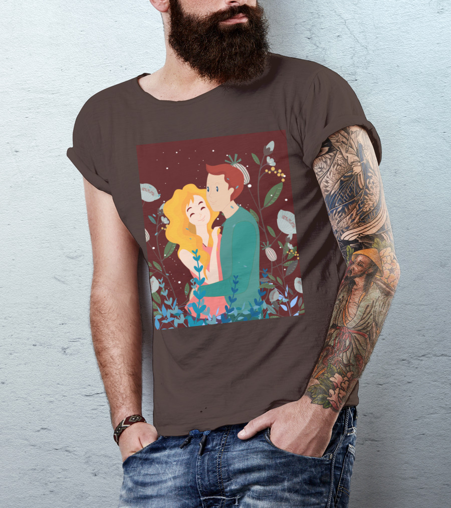 Lover Dating Romantic Embrace Amidst Floral Background T-Shirt